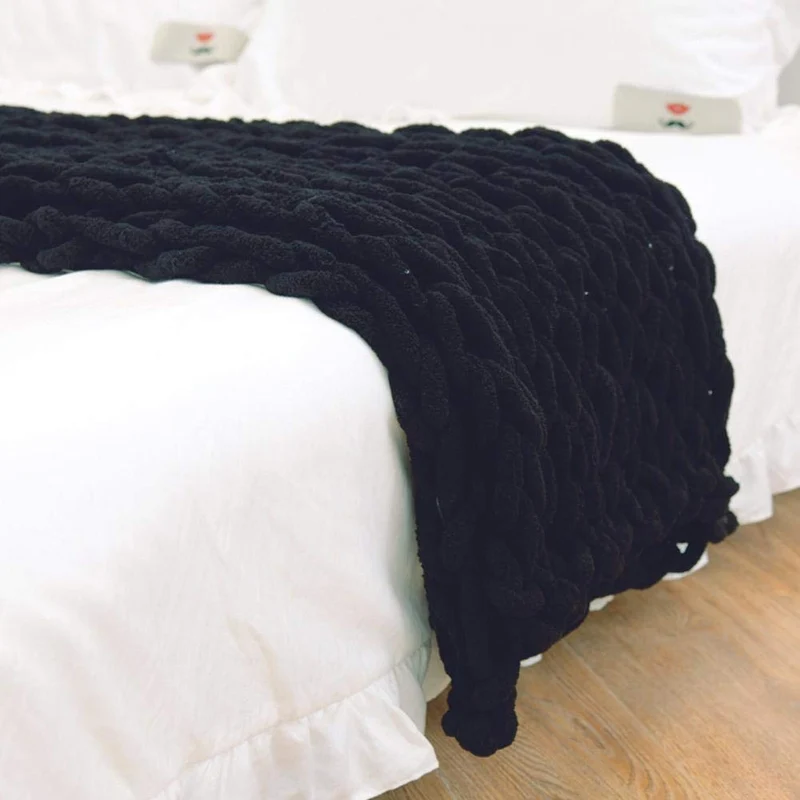Chenille Gebreide Plaid Grof Gebreid Dikke Kabelstructuur Fleece Deken Zachte Woonplaid Bank Bed Decoratief | Sansoti