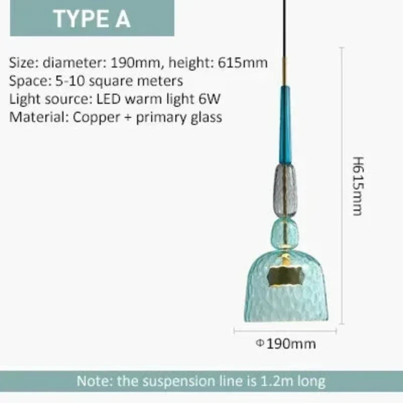 Glazen Hanglamp Gekleurd Glas Verstelbaar 160mm Moderne Verlichting Eetkamer Woonkamer Slaapkamer Design | Sansoti