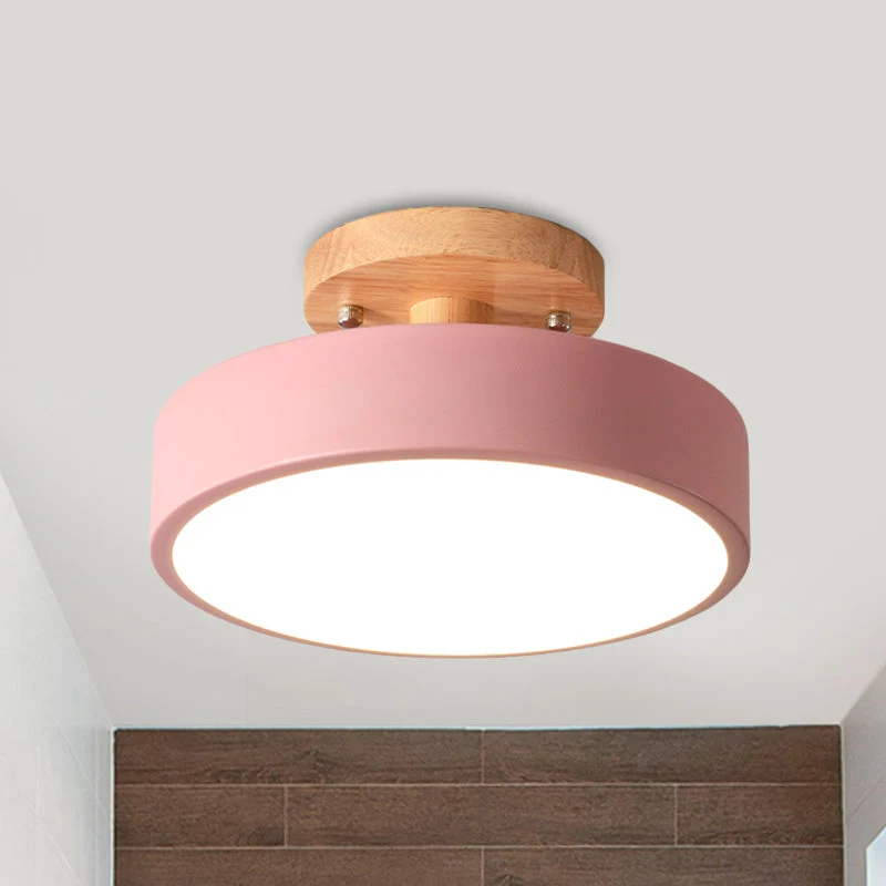 Trommel Plafondlamp LED Hout Scandinavisch Design Gang Hal Slaapkamer Woonkamer Modern Verlichtingsarmatuur | Sansoti