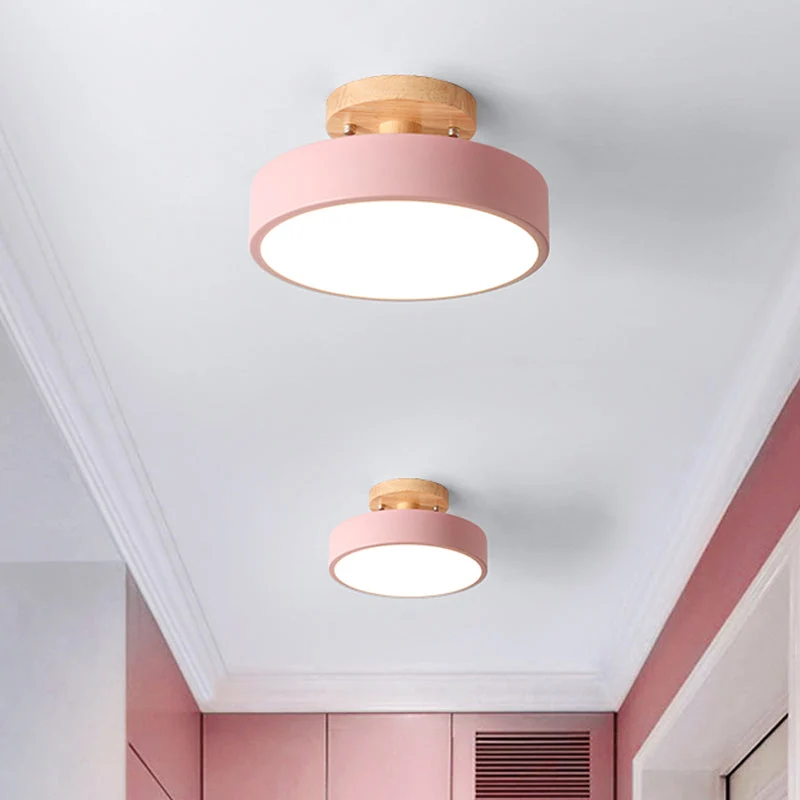 Trommel Plafondlamp LED Hout Scandinavisch Design Gang Hal Slaapkamer Woonkamer Modern Verlichtingsarmatuur | Sansoti