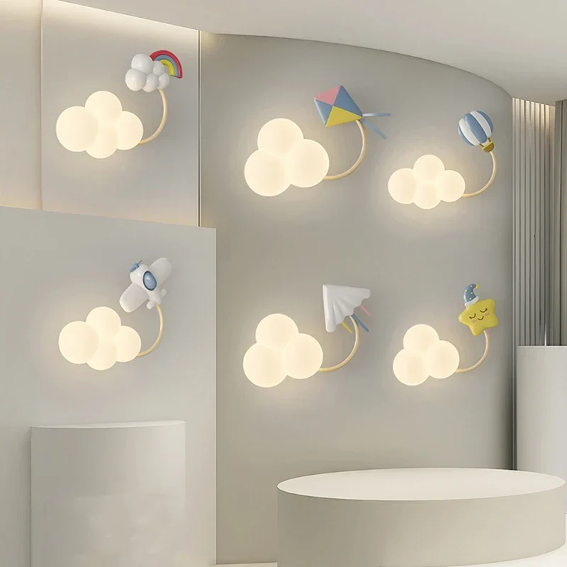 LED Wandlamp Kinderkamer met Vliegtuig Wolk Regenboog Ster Motief Drie Lichttemperaturen Dimbaar Sfeerlicht | Sansoti