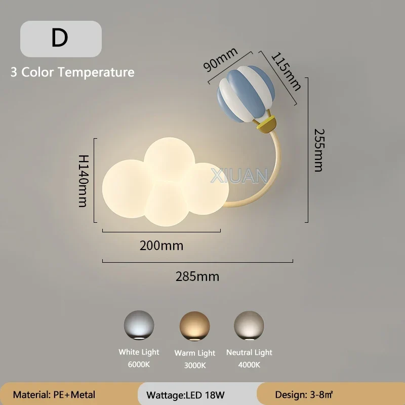 LED Wandlamp Kinderkamer met Vliegtuig Wolk Regenboog Ster Motief Drie Lichttemperaturen Dimbaar Sfeerlicht | Sansoti