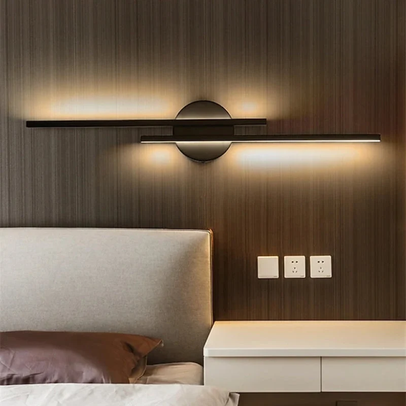 LED Wandlamp Dubbele Lijn 55cm Metaal Zwart Wit Slaapkamer Woonkamer Modern Geometrisch Design Verlichting | Sansoti