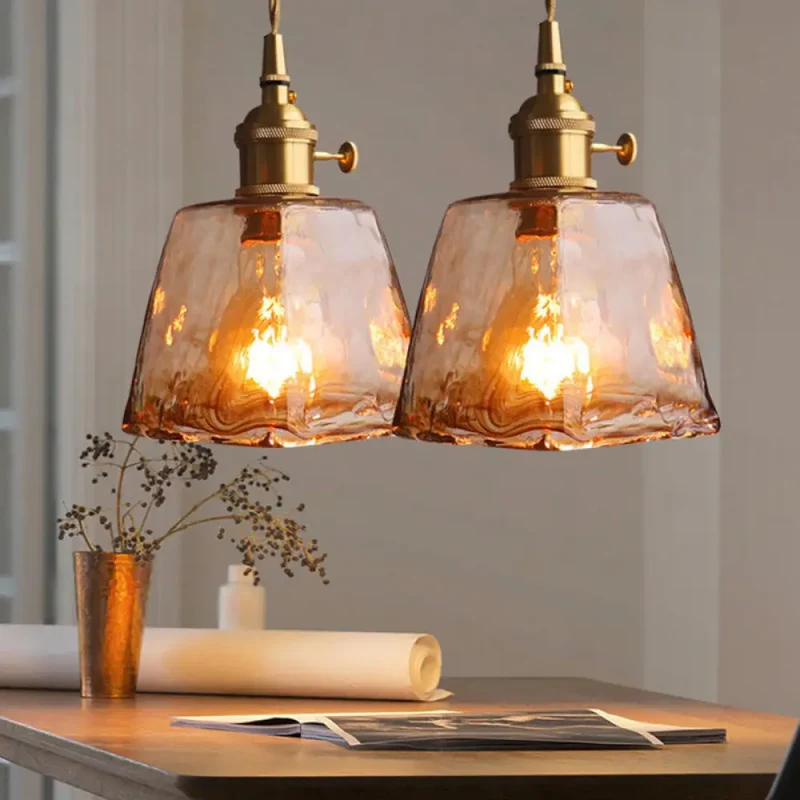 Hanglamp Glas Amber Vintage Metaal Woonkamer Eetkamer Keuken Industrieel Design Sfeerverlichting Retro | Sansoti