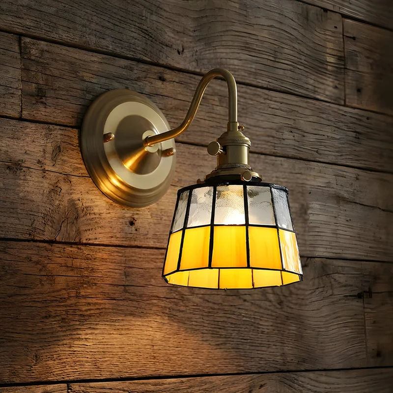 Wandlamp Trappenhuis Glas in Lood Koper E27 Diameter 13-16 cm Tiffany Stijl Hal Overloop | Sansoti