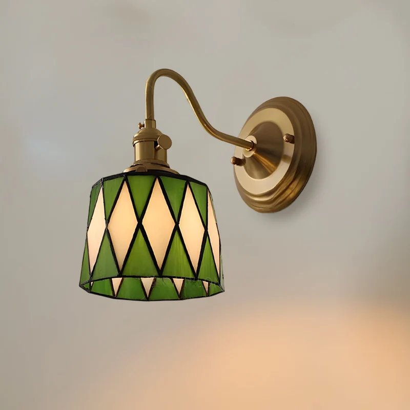 Wandlamp Trappenhuis Glas in Lood Koper E27 Diameter 13-16 cm Tiffany Stijl Hal Overloop | Sansoti