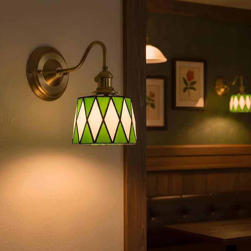 Wandlamp Trappenhuis Glas in Lood Koper E27 Diameter 13-16 cm Tiffany Stijl Hal Overloop | Sansoti