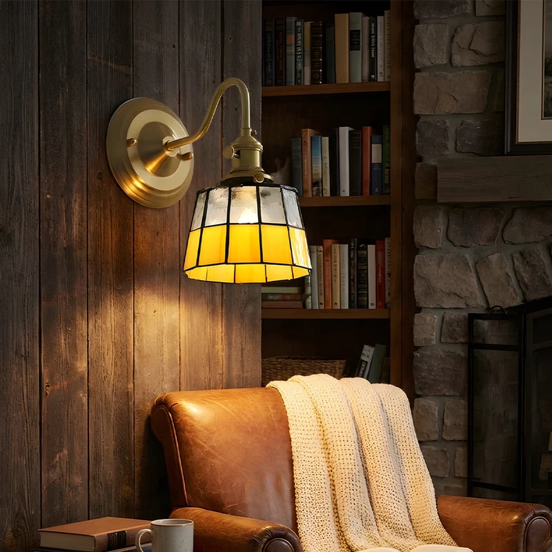 Wandlamp Trappenhuis Glas in Lood Koper E27 Diameter 13-16 cm Tiffany Stijl Hal Overloop | Sansoti