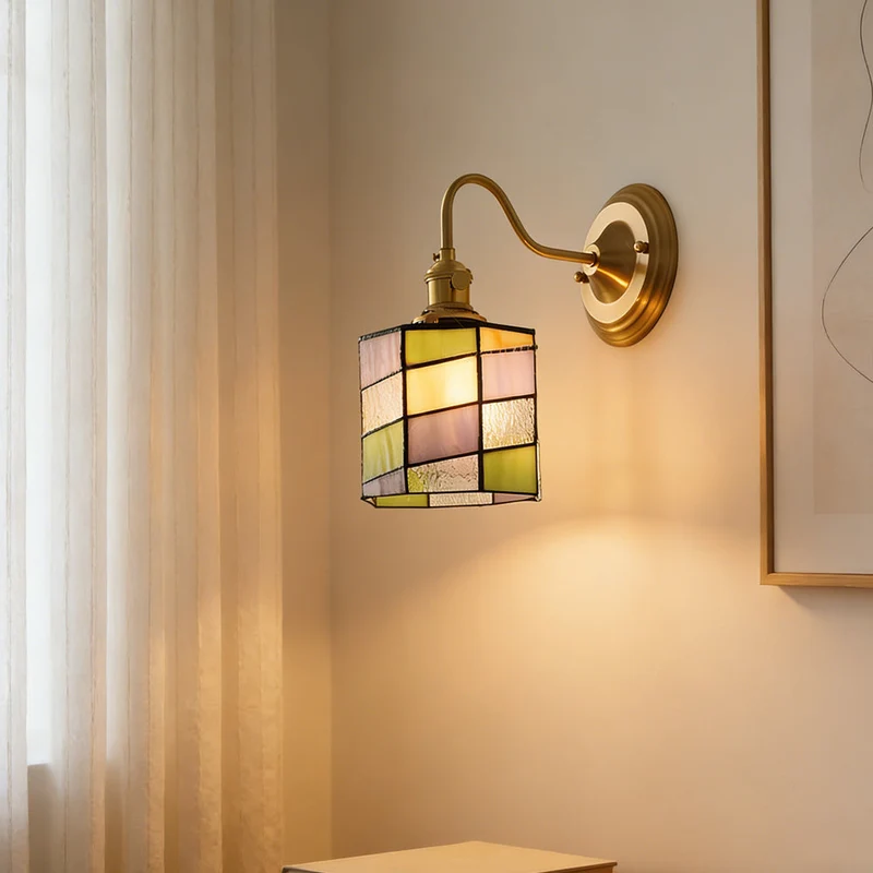 Wandlamp Trappenhuis Glas in Lood Koper E27 Diameter 13-16 cm Tiffany Stijl Hal Overloop | Sansoti