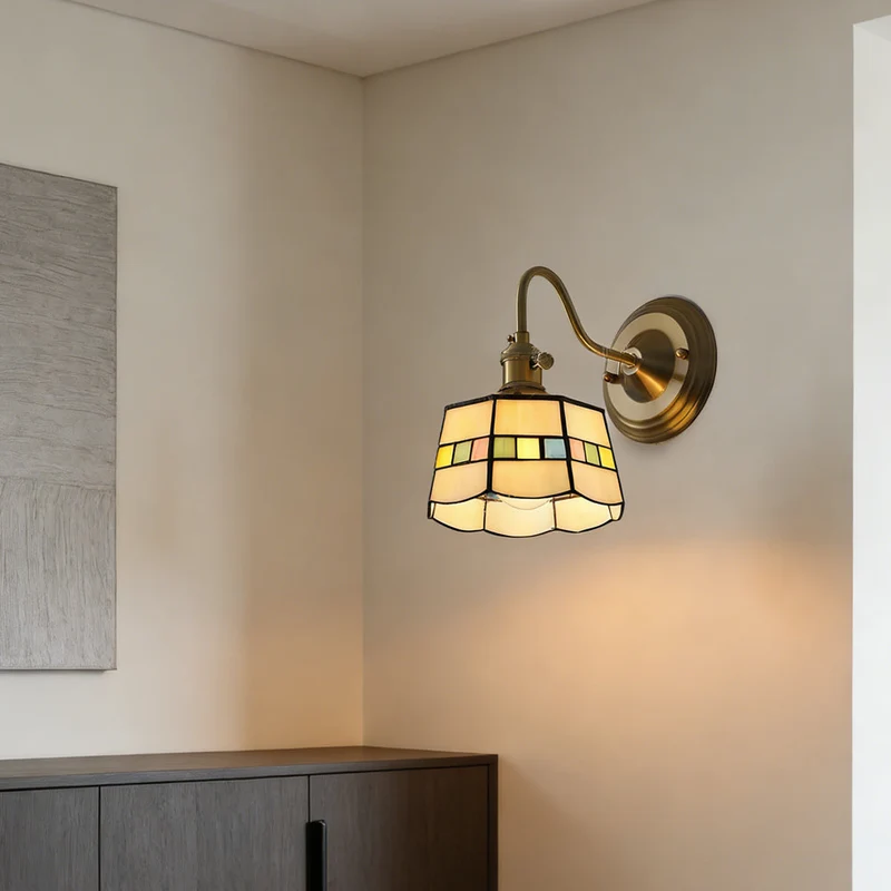 Wandlamp Trappenhuis Glas in Lood Koper E27 Diameter 13-16 cm Tiffany Stijl Hal Overloop | Sansoti