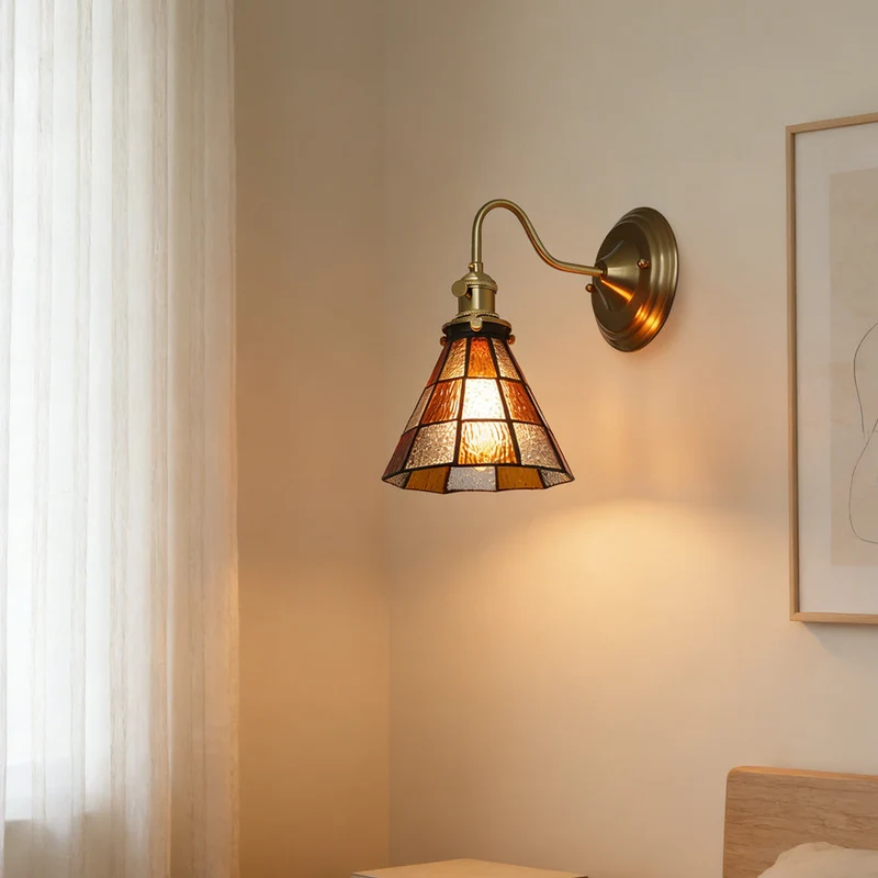 Wandlamp Trappenhuis Glas in Lood Koper E27 Diameter 13-16 cm Tiffany Stijl Hal Overloop | Sansoti