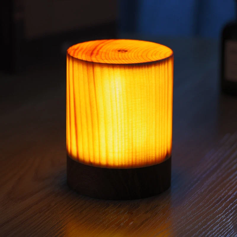 LED Tafellamp Oplaadbaar Touch Dimbaar Houtlook Sfeerlamp Slaapkamer Bureau Draadloos Warm Licht Nachtlampje | Sansoti