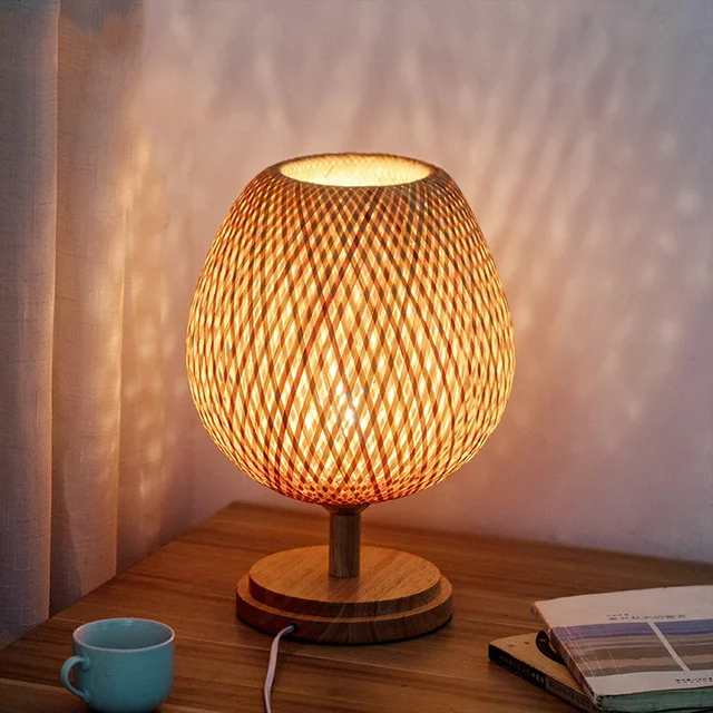 Bamboe Tafellamp Vintage Scandinavisch Design Warm Licht Slaapkamer Woonkamer Bureaulamp Oosterse Stijl | Sansoti