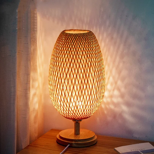 Bamboe Tafellamp Vintage Scandinavisch Design Warm Licht Slaapkamer Woonkamer Bureaulamp Oosterse Stijl | Sansoti