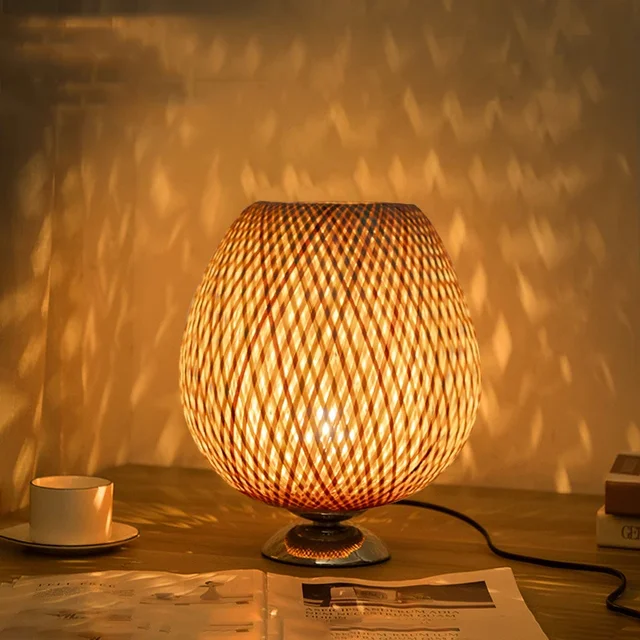 Bamboe Tafellamp Vintage Scandinavisch Design Warm Licht Slaapkamer Woonkamer Bureaulamp Oosterse Stijl | Sansoti