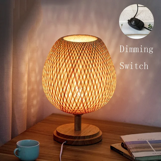 Bamboe Tafellamp Vintage Scandinavisch Design Warm Licht Slaapkamer Woonkamer Bureaulamp Oosterse Stijl | Sansoti