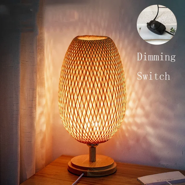 Bamboe Tafellamp Vintage Scandinavisch Design Warm Licht Slaapkamer Woonkamer Bureaulamp Oosterse Stijl | Sansoti