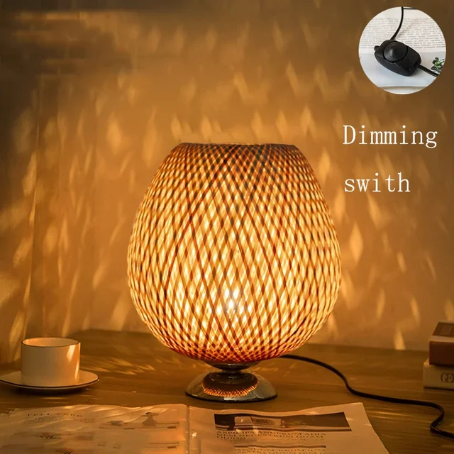 Bamboe Tafellamp Vintage Scandinavisch Design Warm Licht Slaapkamer Woonkamer Bureaulamp Oosterse Stijl | Sansoti