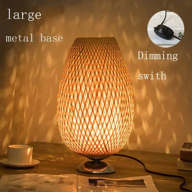Bamboe Tafellamp Vintage Scandinavisch Design Warm Licht Slaapkamer Woonkamer Bureaulamp Oosterse Stijl | Sansoti