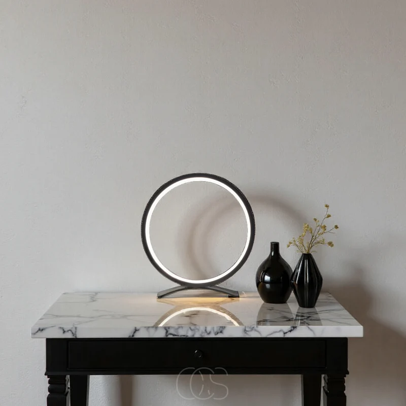 LED Ringlamp Tafel Zwart Aluminium 29cm Warm Wit Licht Moderne Verlichting Sfeerlamp Woonkamer Slaapkamer | Sansoti