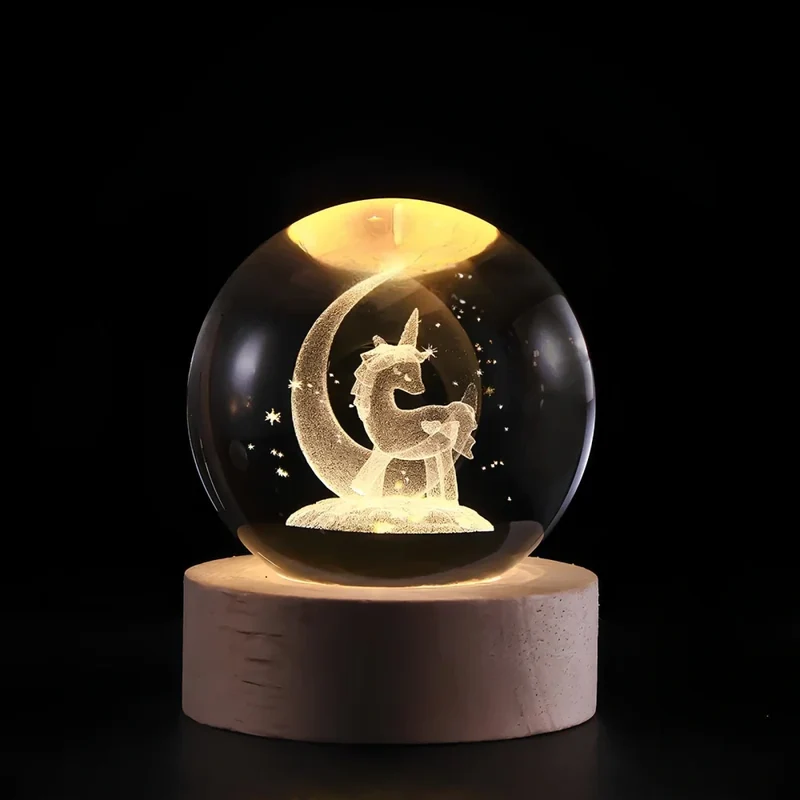 Kristallen Bol Lamp met Gekleurde LED Verlichting | Decoratieve Sfeerverlichting voor Woonkamer en Slaapkamer | Sansoti
