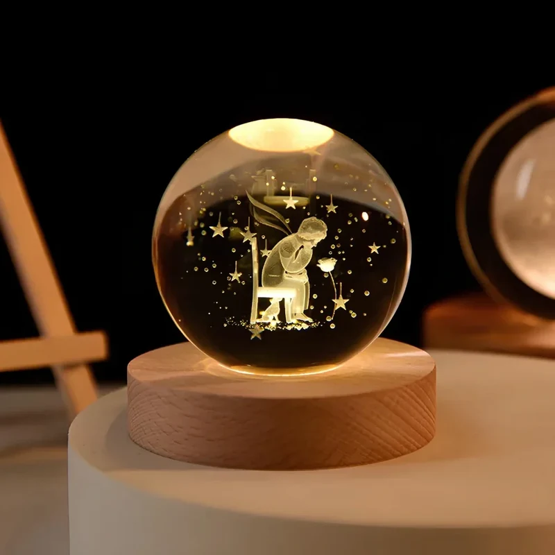 Kristallen Bol Lamp met Gekleurde LED Verlichting | Decoratieve Sfeerverlichting voor Woonkamer en Slaapkamer | Sansoti