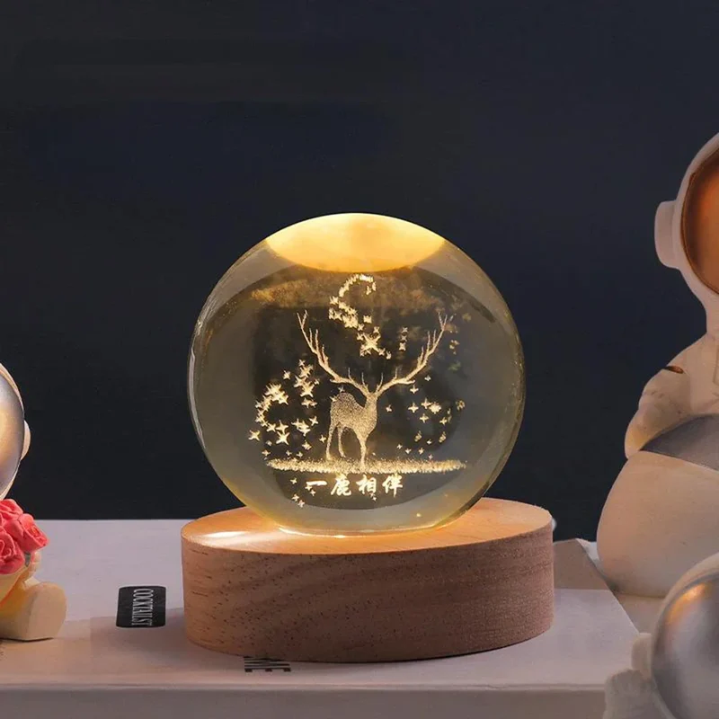 Kristallen Bol Lamp met Gekleurde LED Verlichting | Decoratieve Sfeerverlichting voor Woonkamer en Slaapkamer | Sansoti