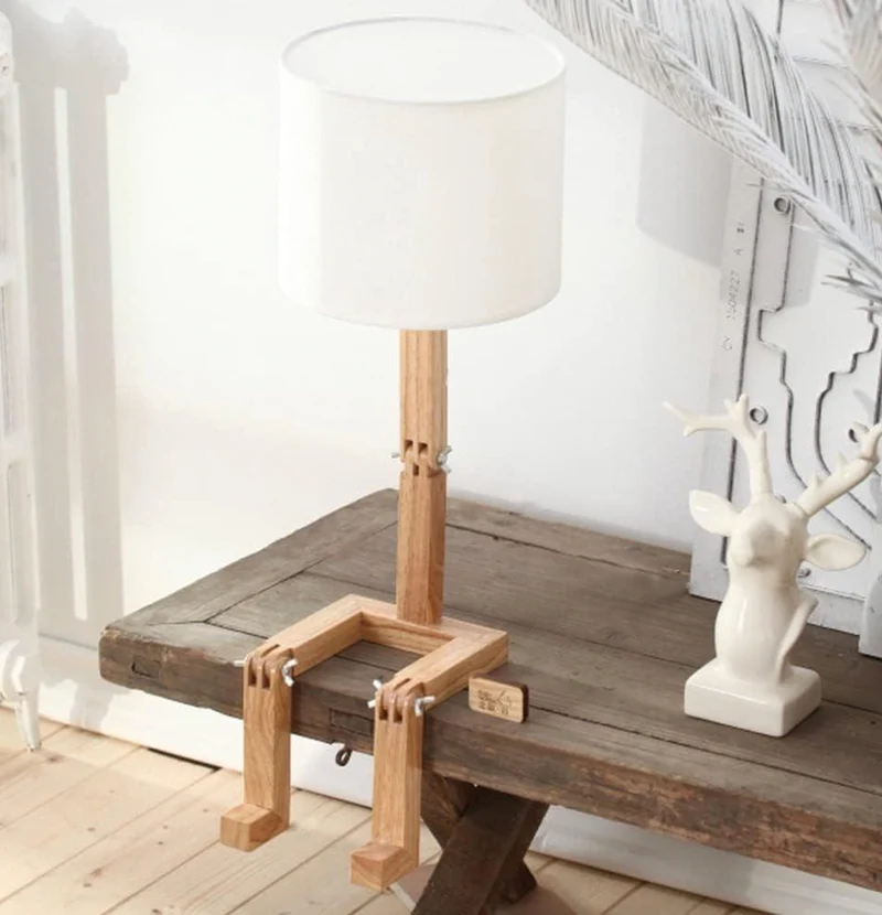 Houten Tafellamp met Opbergplank Wit E27 Verstelbare Leeslamp Scandinavisch Design Nachtkastje Bureau | Sansoti