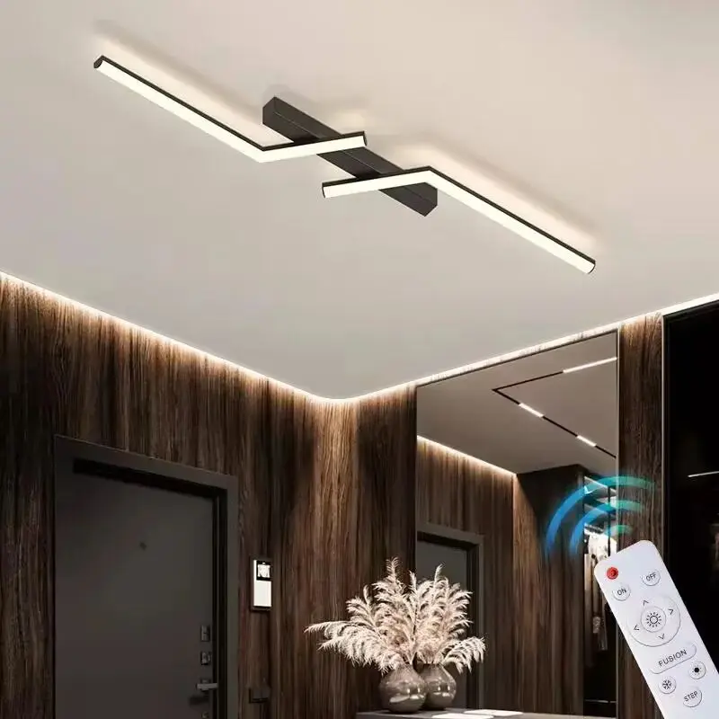 Plafondlamp LED Dimbaar Rechthoekig Goud Zwart 60-120cm Modern Plafondverlichting Woonkamer Slaapkamer | Sansoti