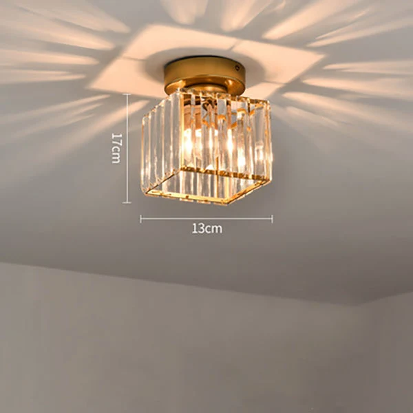 Plafondlamp Vierkant Kristalglas 17cm Messing E27 Fitting Goud Zwart Modern Interieur Woonkamer Slaapkamer | Sansoti