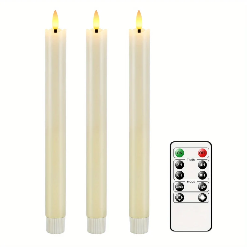 Kegelkaarsen LED Set met Afstandsbediening Ivoor Tafelverlichting Flikkerlicht Bruiloft Decoratie Sfeerlicht | Sansoti