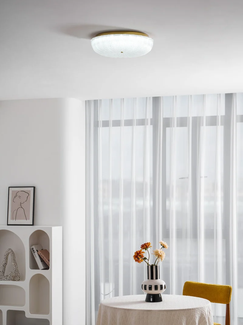 Glazen Plafondlamp met Geribbelde Textuur – Warm Dimbaar Licht voor Slaapkamer en Woonkamer – ø 20 tot 50 cm | Sansoti