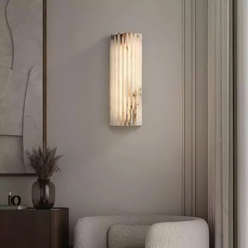 Alabaster Wandlamp Natuursteen – Geribbeld Design – Warm Licht – Scandinavische Stijl | Sansoti