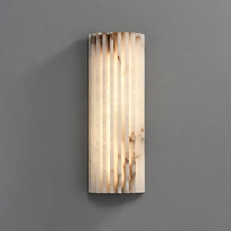 Alabaster Wandlamp Natuursteen – Geribbeld Design – Warm Licht – Scandinavische Stijl | Sansoti