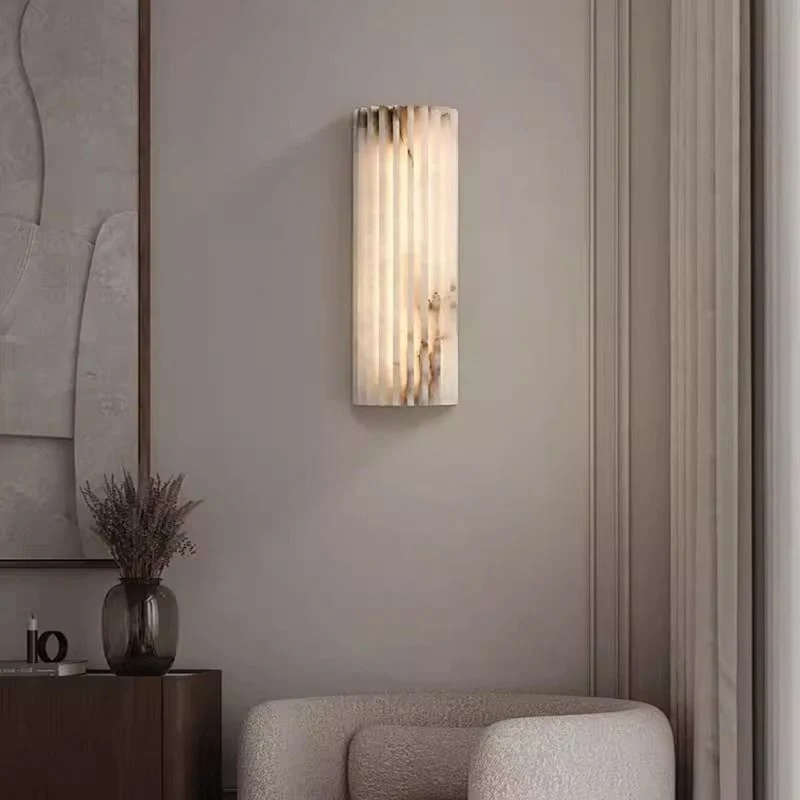 Alabaster Wandlamp Natuursteen – Geribbeld Design – Warm Licht – Scandinavische Stijl | Sansoti