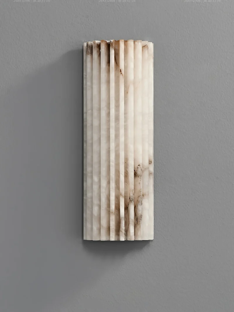 Alabaster Wandlamp Natuursteen – Geribbeld Design – Warm Licht – Scandinavische Stijl | Sansoti