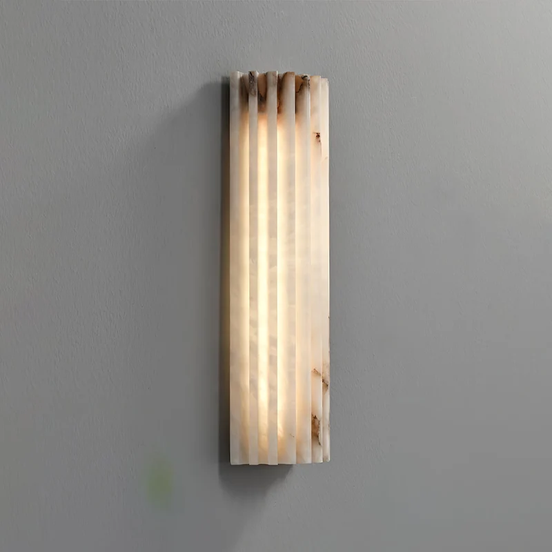 Alabaster Wandlamp Natuursteen – Geribbeld Design – Warm Licht – Scandinavische Stijl | Sansoti