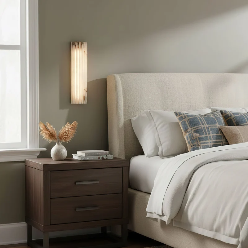 Alabaster Wandlamp Natuursteen – Geribbeld Design – Warm Licht – Scandinavische Stijl | Sansoti