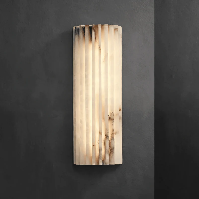 Alabaster Wandlamp Natuursteen – Geribbeld Design – Warm Licht – Scandinavische Stijl | Sansoti