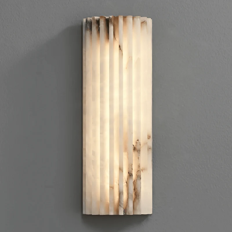 Alabaster Wandlamp Natuursteen – Geribbeld Design – Warm Licht – Scandinavische Stijl | Sansoti
