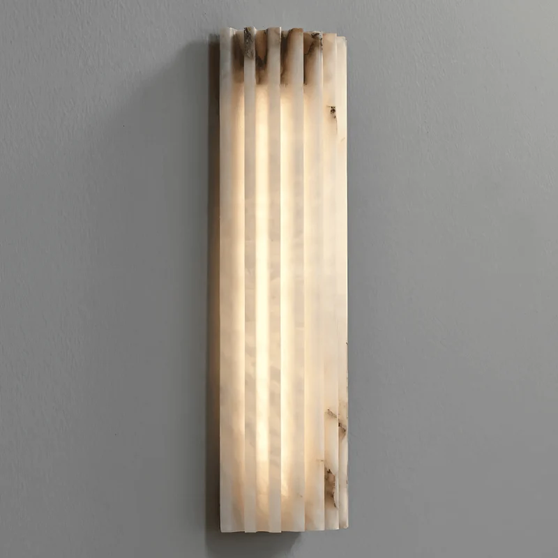 Alabaster Wandlamp Natuursteen – Geribbeld Design – Warm Licht – Scandinavische Stijl | Sansoti