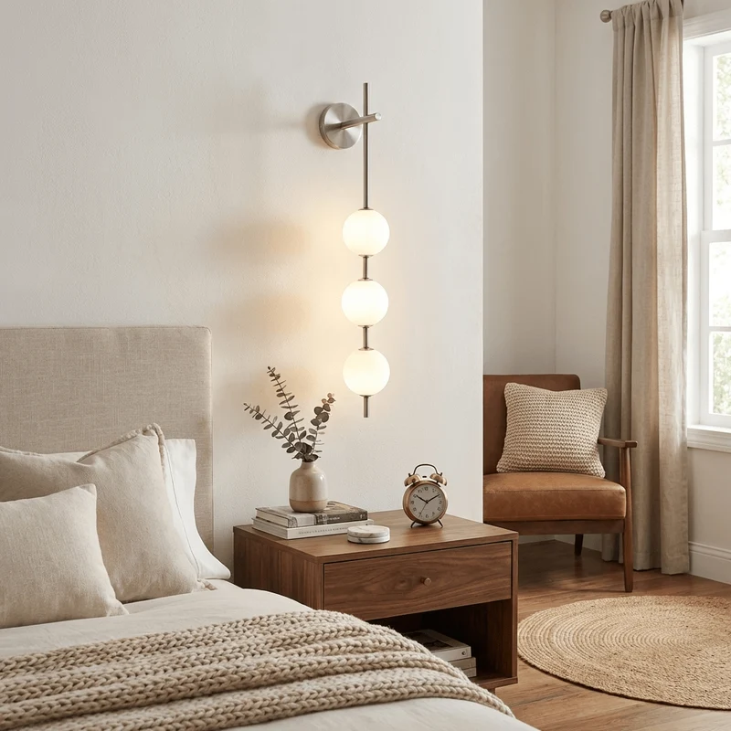 Verticale Glazen Bol Wandlamp – Moderne Wandverlichting met Gestapelde Bollen – Messing, Zwart of Nikkel – 3 Afmetingen | Sansoti
