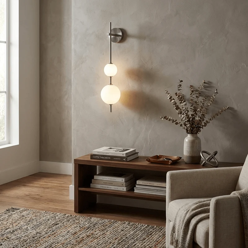 Verticale Glazen Bol Wandlamp – Moderne Wandverlichting met Gestapelde Bollen – Messing, Zwart of Nikkel – 3 Afmetingen | Sansoti