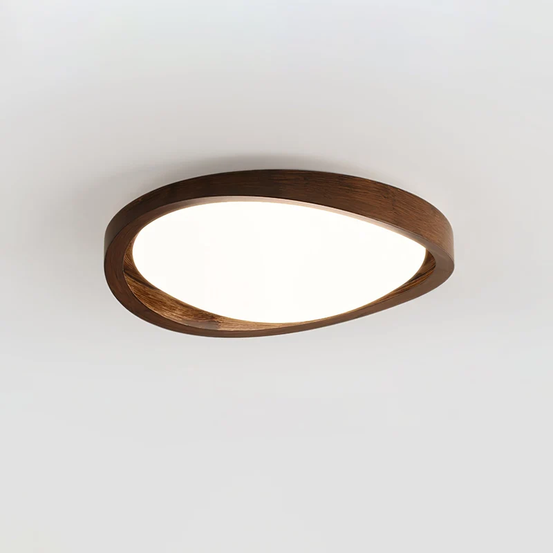 Houten Plafondlamp met Gebogen Rand – Scandinavisch Design met Walnoot Afwerking & Warme Verlichting voor Woonkamer Slaapkamer | Sansoti