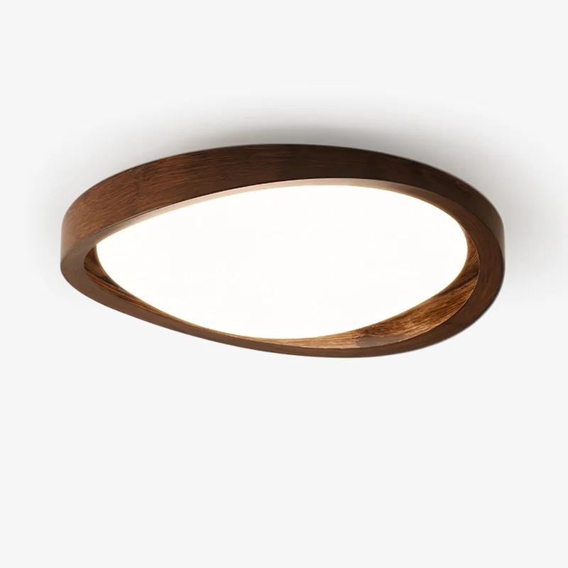 Houten Plafondlamp met Gebogen Rand – Scandinavisch Design met Walnoot Afwerking & Warme Verlichting voor Woonkamer Slaapkamer | Sansoti
