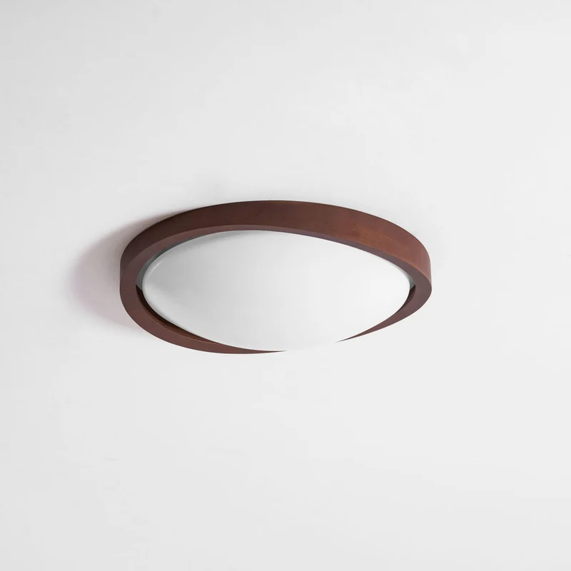 Houten Plafondlamp met Gebogen Rand – Scandinavisch Design met Walnoot Afwerking & Warme Verlichting voor Woonkamer Slaapkamer | Sansoti