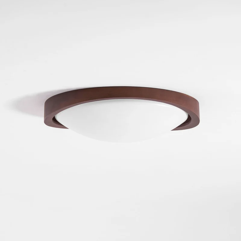 Houten Plafondlamp met Gebogen Rand – Scandinavisch Design met Walnoot Afwerking & Warme Verlichting voor Woonkamer Slaapkamer | Sansoti