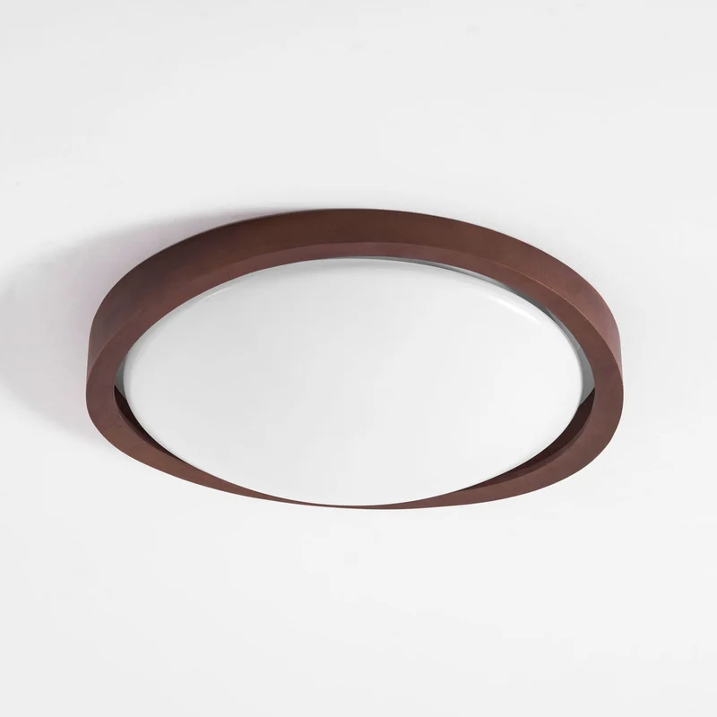 Houten Plafondlamp met Gebogen Rand – Scandinavisch Design met Walnoot Afwerking & Warme Verlichting voor Woonkamer Slaapkamer | Sansoti