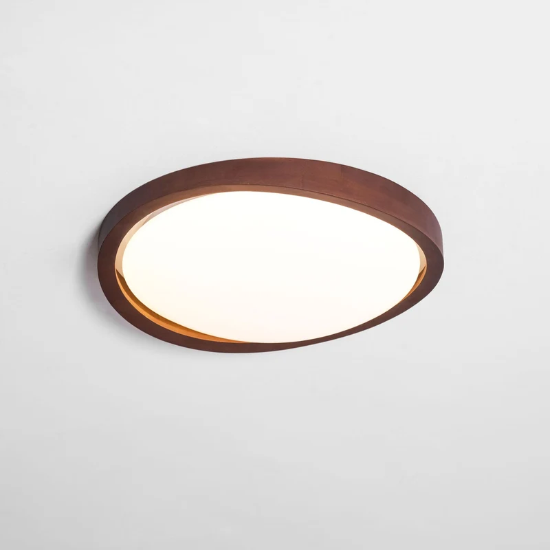 Houten Plafondlamp met Gebogen Rand – Scandinavisch Design met Walnoot Afwerking & Warme Verlichting voor Woonkamer Slaapkamer | Sansoti