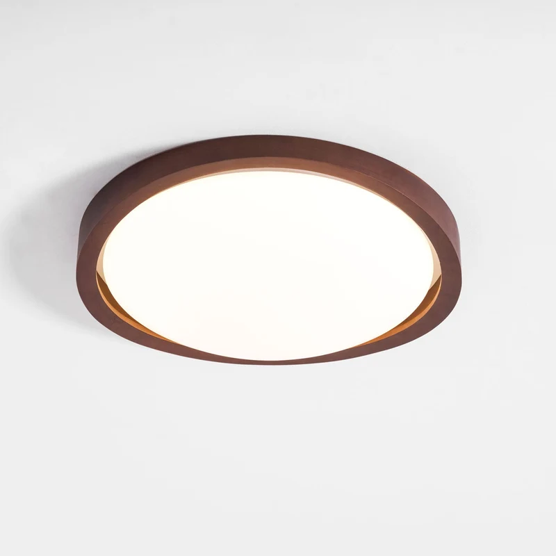 Houten Plafondlamp met Gebogen Rand – Scandinavisch Design met Walnoot Afwerking & Warme Verlichting voor Woonkamer Slaapkamer | Sansoti